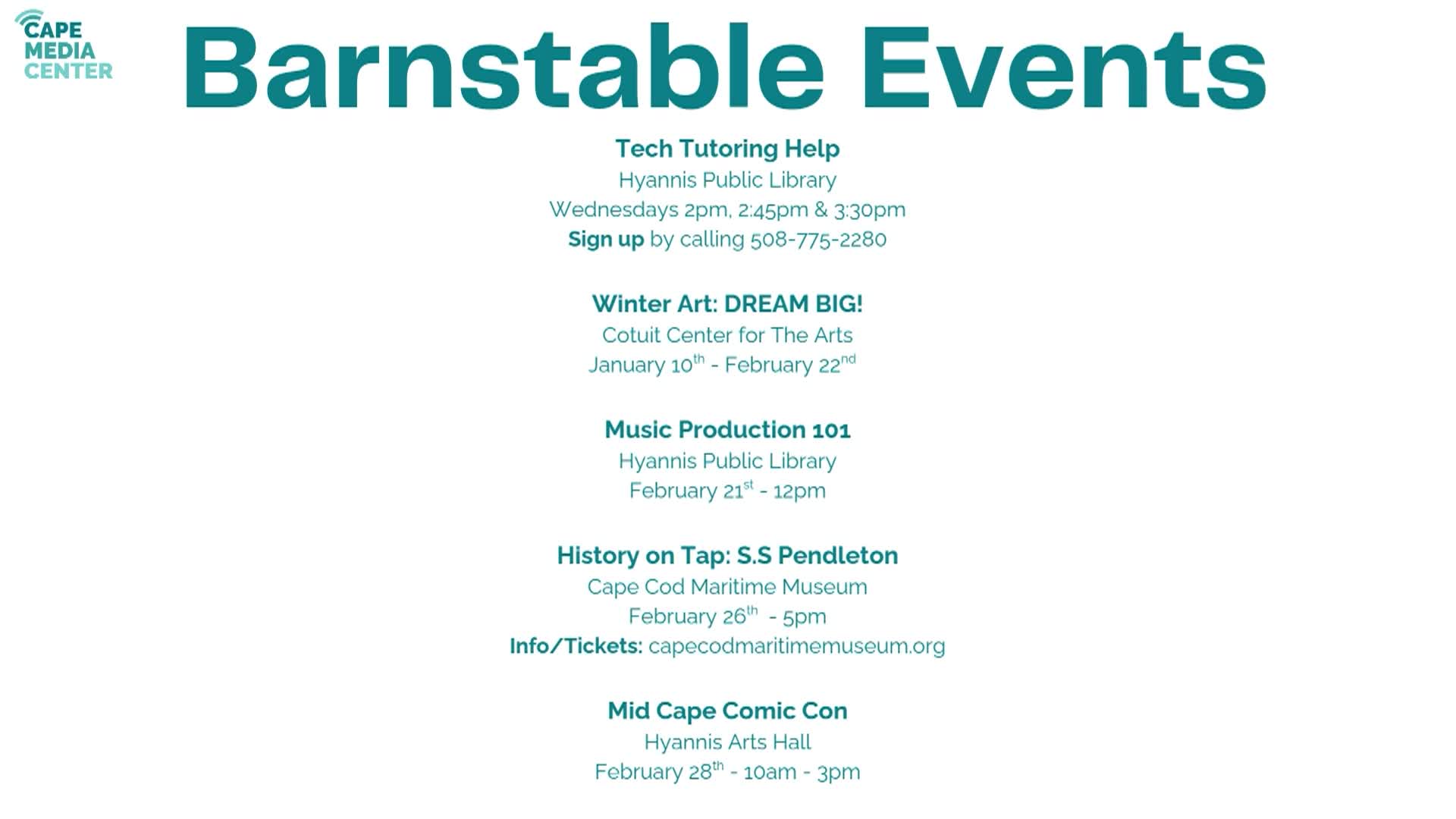 Thumbnail image for Barnstable events 2-13-26