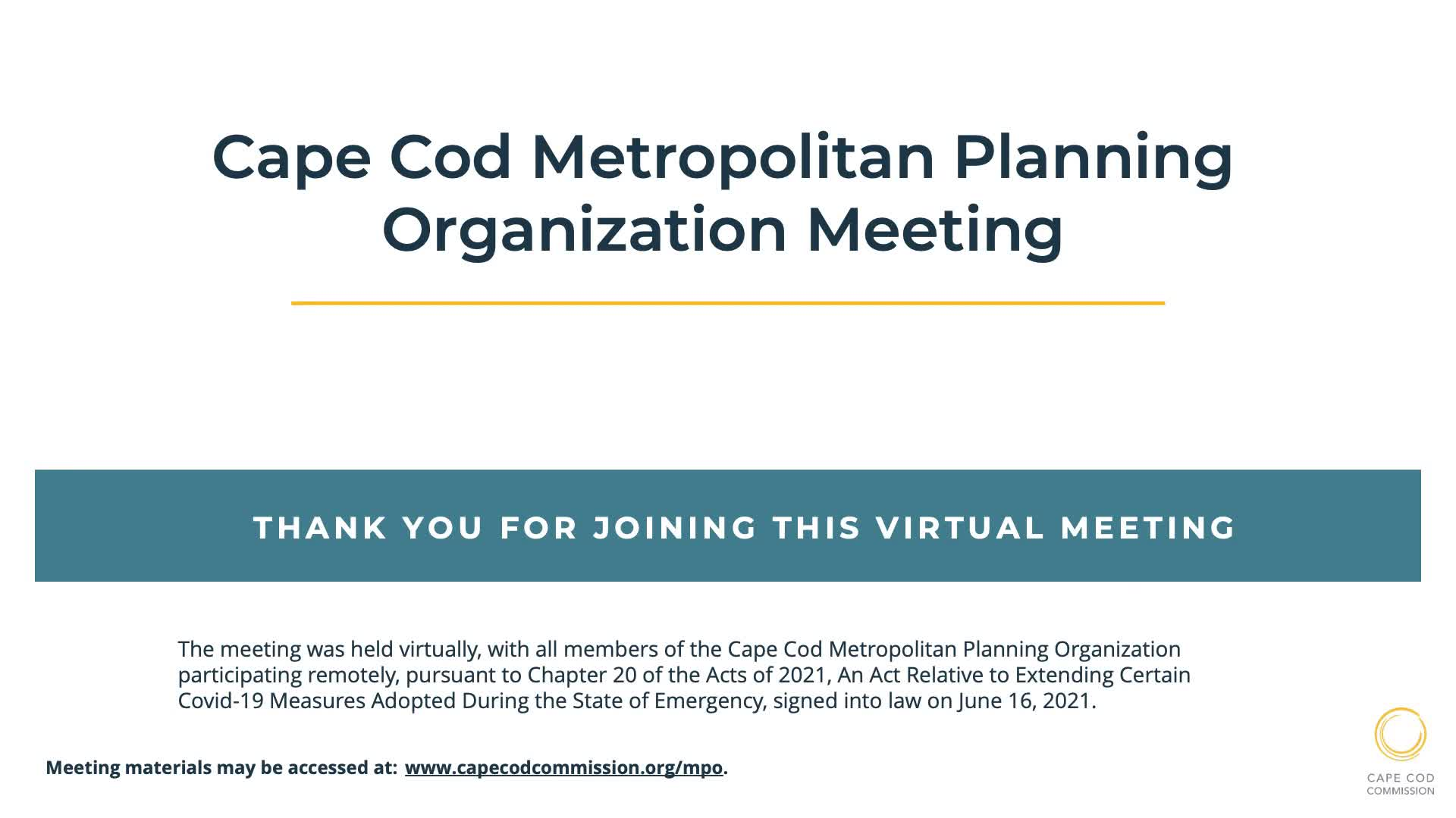 Thumbnail image for Cape Cod Metropolitan Planning Organization Meeting, 02-28-2022